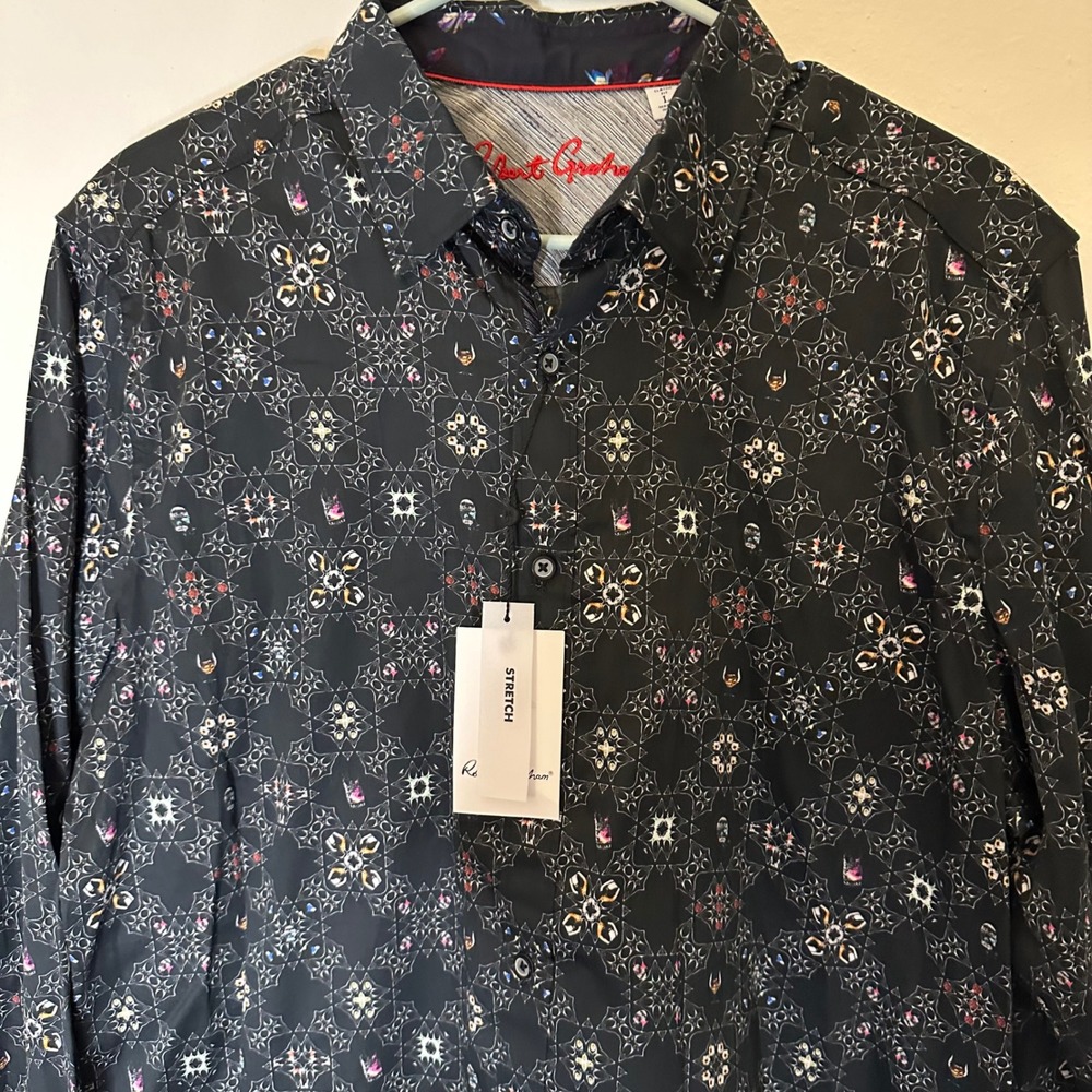 Robert Graham NWT Size L Buena Vista Long Sleeve Button Down Black Print $198 - Picture 5 of 8